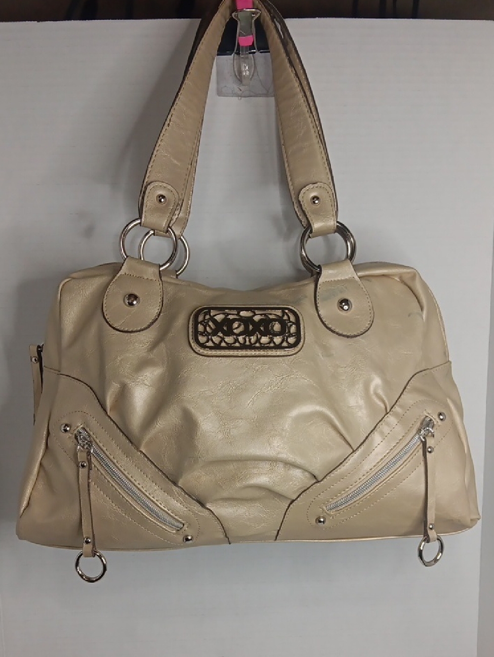 XOXO Cream Shoulder Bag with Silver Hardware